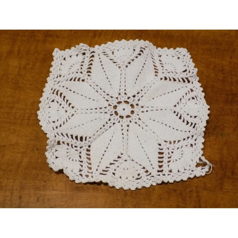 Vintage Square Hand Crocheted Doily Elegant 8